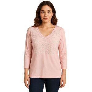 St John's Bay Pink Shirt Top Embellished Long Sleeve Women's WOMAN'S Extra Large